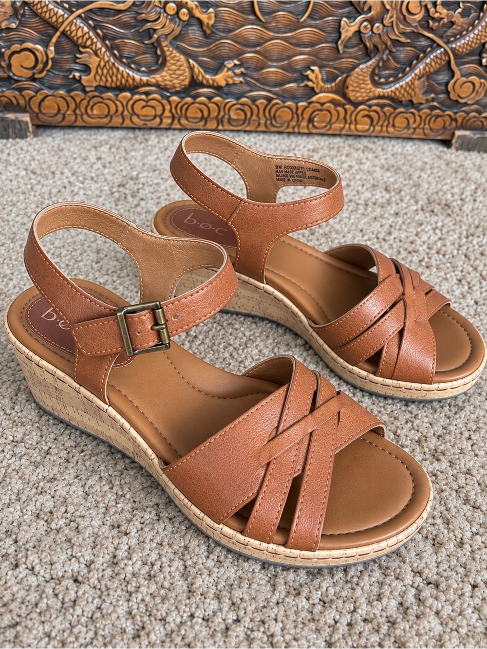 b.o.c. Women’s Brown Leather Cork Wedge Sandals